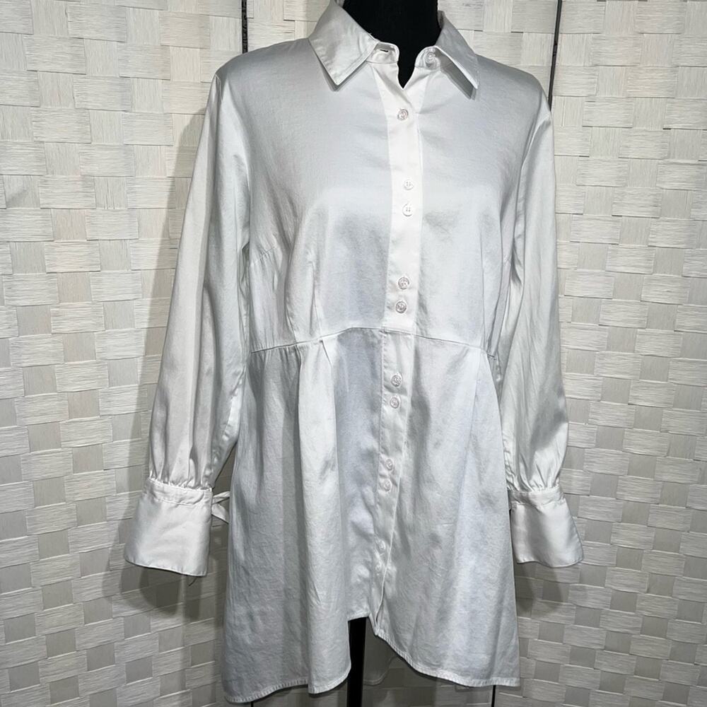 Soft Surroundings Tunic Top Size Medium 100% Cotton White Bow Cuff Details